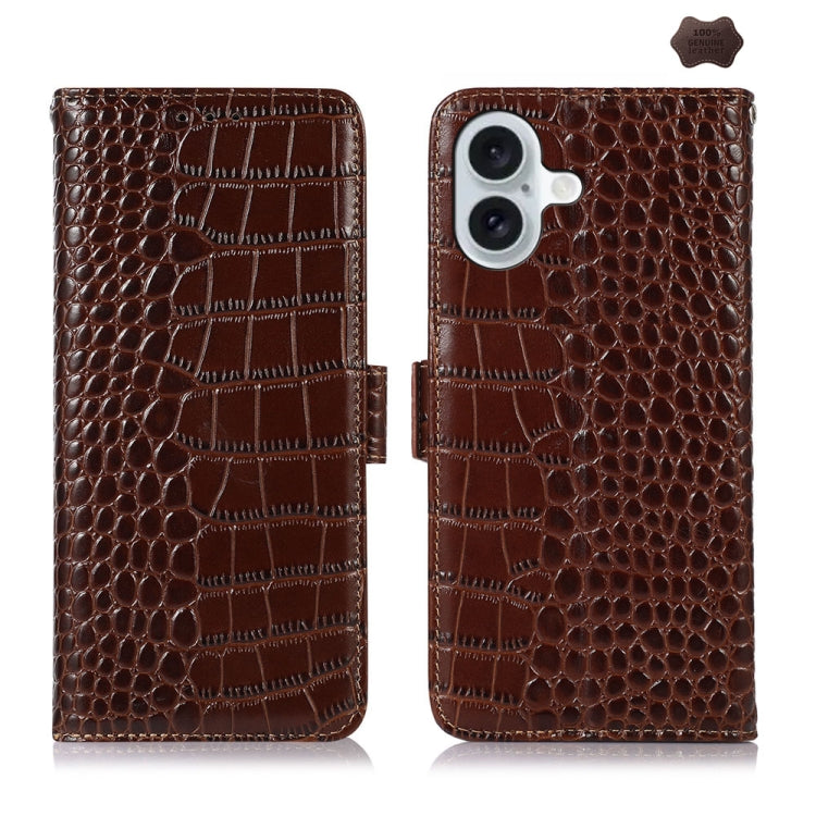 For iPhone 16 Plus Crocodile Top Layer Cowhide Leather Phone Case(Brown) - iPhone 16 Plus Cases by PMC TechLife | Online Shopping South Africa | PMC TechLife | Buy Now Pay Later Mobicred