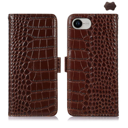 For iPhone 16e Crocodile Top Layer Cowhide Leather Phone Case(Brown) - iPhone 16e Cases by PMC Jewellery | Online Shopping South Africa | PMC Jewellery | Buy Now Pay Later Mobicred