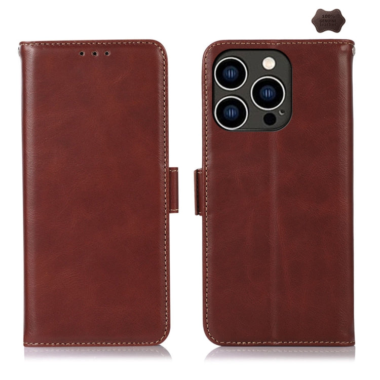 For iPhone 16 Pro Max Crazy Horse Top Layer Cowhide Leather Phone Case(Brown) - iPhone 16 Pro Max Cases by PMC Jewellery | Online Shopping South Africa | PMC Jewellery | Buy Now Pay Later Mobicred