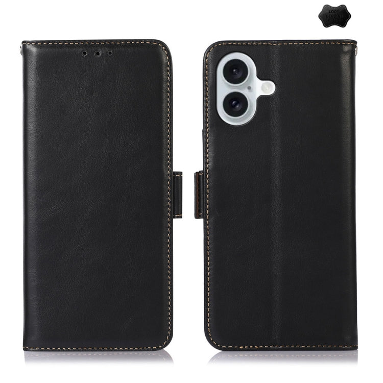 For iPhone 16 Plus Crazy Horse Top Layer Cowhide Leather Phone Case(Black) - iPhone 16 Plus Cases by PMC TechLife | Online Shopping South Africa | PMC TechLife | Buy Now Pay Later Mobicred