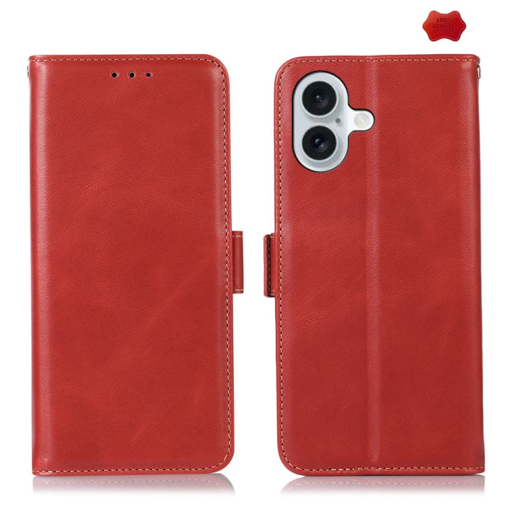 For iPhone 16 Crazy Horse Top Layer Cowhide Leather Phone Case(Red) - iPhone 16 Cases by PMC Jewellery | Online Shopping South Africa | PMC Jewellery | Buy Now Pay Later Mobicred