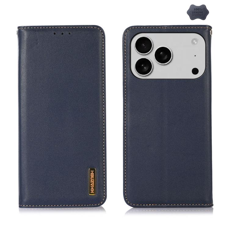 For iPhone 17 Pro KHAZNEH Nappa Top Layer Cowhide Leather Phone Case(Blue) - free shipping - PMc TechLife - Order now!