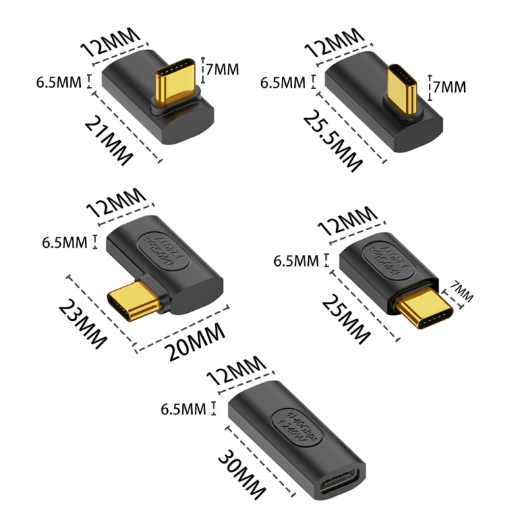 40Gbps 240W USB-C / Type-C Female to USB-C / Type-C Male Side Bend Adapter(Black) - Cable & Adapters by PMC TechLife | Online Shopping South Africa | PMC TechLife | Buy Now Pay Later Mobicred