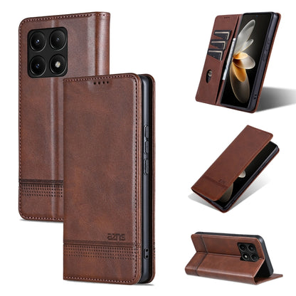 For Xiaomi Redmi K70/K70 Pro AZNS Magnetic Calf Texture Flip Leather Phone Case(Dark Brown) - K70 Pro Cases by AZNS | Online Shopping South Africa | PMC Jewellery | Buy Now Pay Later Mobicred