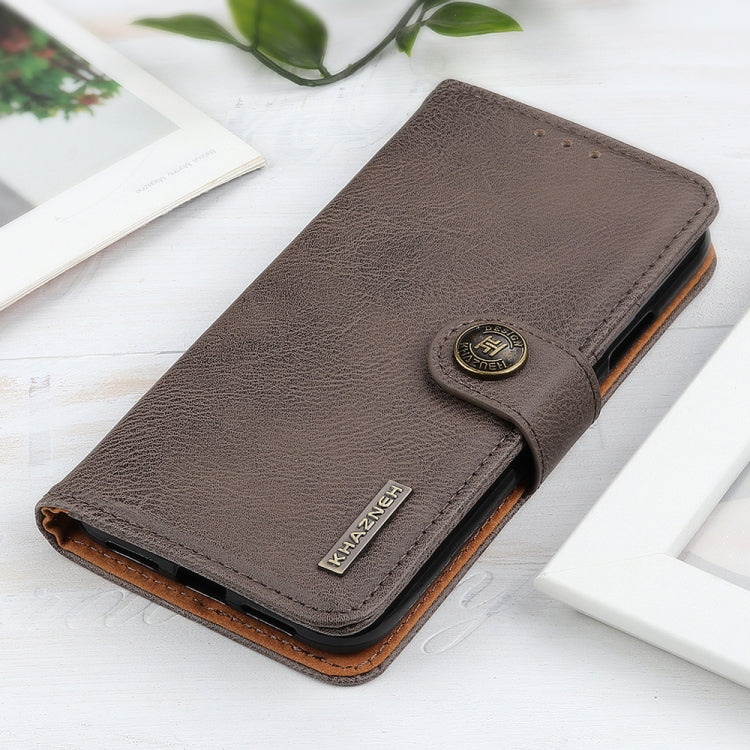 For iPhone 16e KHAZNEH Cowhide Texture Horizontal Flip Leather Phone Case(Khaki) - iPhone 16e Cases by PMC TechLife | Online Shopping South Africa | PMC TechLife | Buy Now Pay Later Mobicred