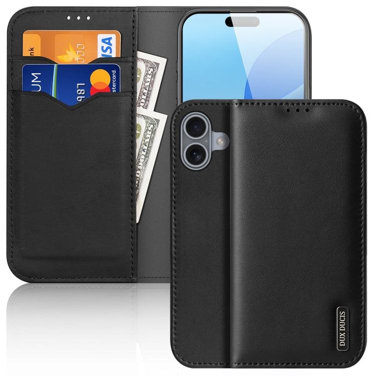 For iPhone 16 Plus DUX DUCIS Hivo Series Cowhide + PU + TPU Flip Phone Case(Black) - iPhone 16 Plus Cases by DUX DUCIS | Online Shopping South Africa | PMC Jewellery | Buy Now Pay Later Mobicred