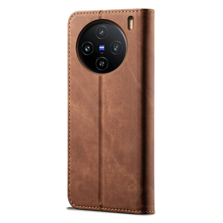 For vivo X100 Pro Denim Texture Flip Leather Phone Case(Brown) - vivo Tempered Glass by imak | Online Shopping South Africa | PMC TechLife | Buy Now Pay Later Mobicred