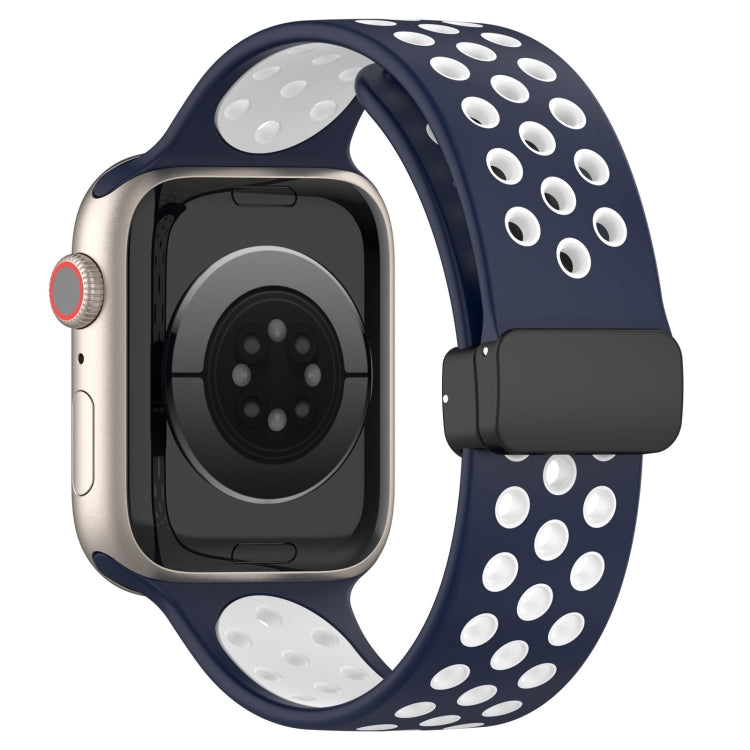 For Apple Watch SE 2023 40mm Magnetic Buckle Silicone Watch Band(Navy White) - Watch Bands by PMC Jewellery | Online Shopping South Africa | PMC Jewellery