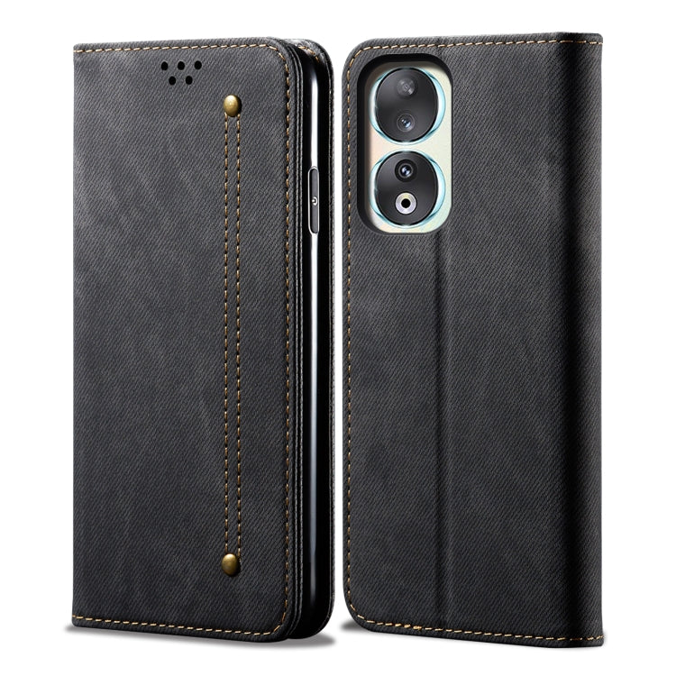 For Honor 90 Pro Denim Texture Flip Leather Phone Case(Black) - Honor Cases by PMC TechLife | Online Shopping South Africa | PMC TechLife | Buy Now Pay Later Mobicred