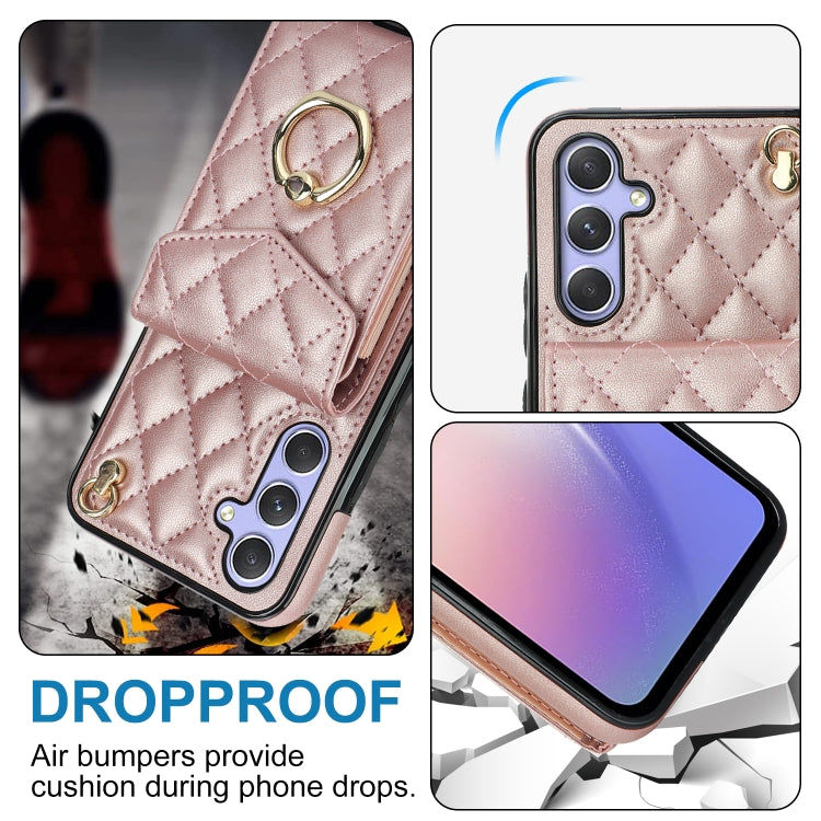 For Samsung Galaxy A54 5G Rhombic Texture Card Bag Phone Case with Long Lanyard(Rose Gold) - Galaxy Phone Cases by PMC Jewellery | Online Shopping South Africa | PMC Jewellery