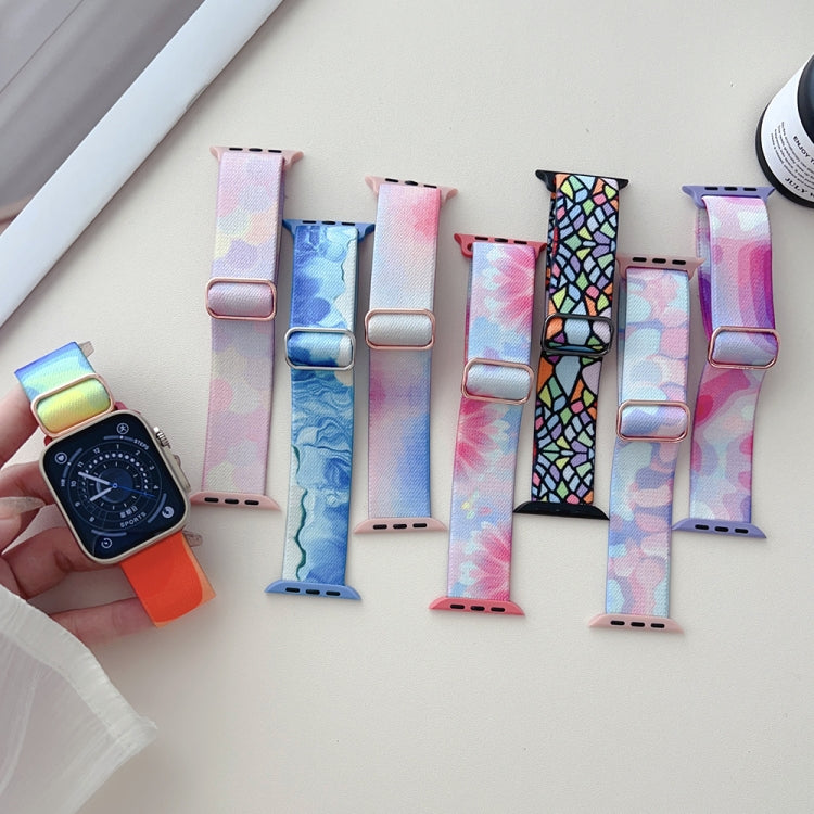 For Apple Watch 5 44mm Painted Pattern Nylon Replacement Watch Band(Ladder Purple Blue) - Watch Bands by PMc TechLife | Online Shopping South Africa | PMc TechLife | Buy Now Pay Later Mobicred