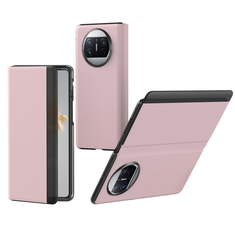 For Huawei Mate X3 Litchi Pattern Foldable Side Window View Protective Phone Case(Pink) - Huawei Cases by PMC TechLife | Online Shopping South Africa | PMC TechLife | Buy Now Pay Later Mobicred