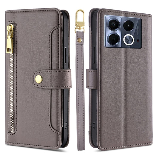 For Infinix Note 40 5G Sheep Texture Cross-body Zipper Wallet Leather Phone Case(Grey) - Infinix Cases by PMC Jewellery | Online Shopping South Africa | PMC Jewellery | Buy Now Pay Later Mobicred