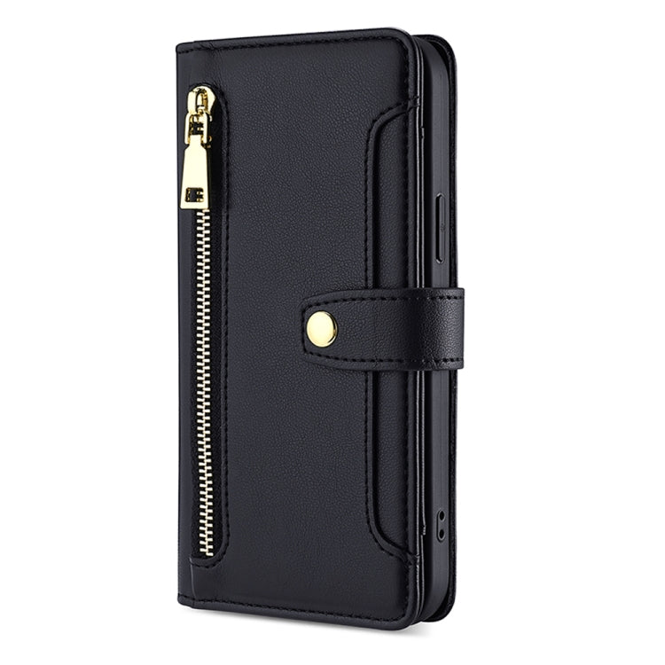For Tecno Camon 20 Pro 4G Sheep Texture Cross-body Zipper Wallet Leather Phone Case(Black) - Tecno Cases by PMC TechLife | Online Shopping South Africa | PMC TechLife | Buy Now Pay Later Mobicred