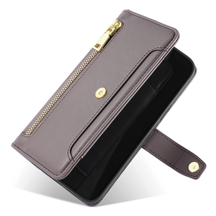 For Tecno Camon 30 Sheep Texture Cross-body Zipper Wallet Leather Phone Case(Grey) - Tecno Cases by PMC TechLife | Online Shopping South Africa | PMC TechLife | Buy Now Pay Later Mobicred