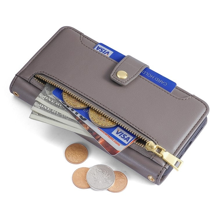 For Tecno Camon 30 Sheep Texture Cross-body Zipper Wallet Leather Phone Case(Grey) - Tecno Cases by PMC TechLife | Online Shopping South Africa | PMC TechLife | Buy Now Pay Later Mobicred
