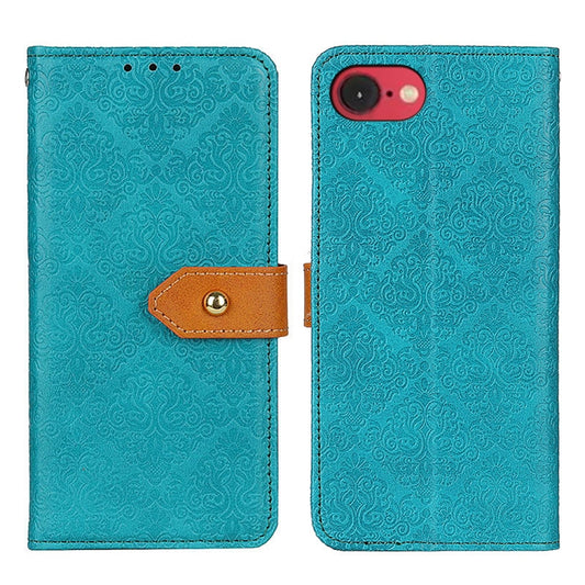 For iPhone 16e European Floral Embossed Leather Phone Case(Blue) - iPhone 16e Cases by PMC Jewellery | Online Shopping South Africa | PMC Jewellery | Buy Now Pay Later Mobicred