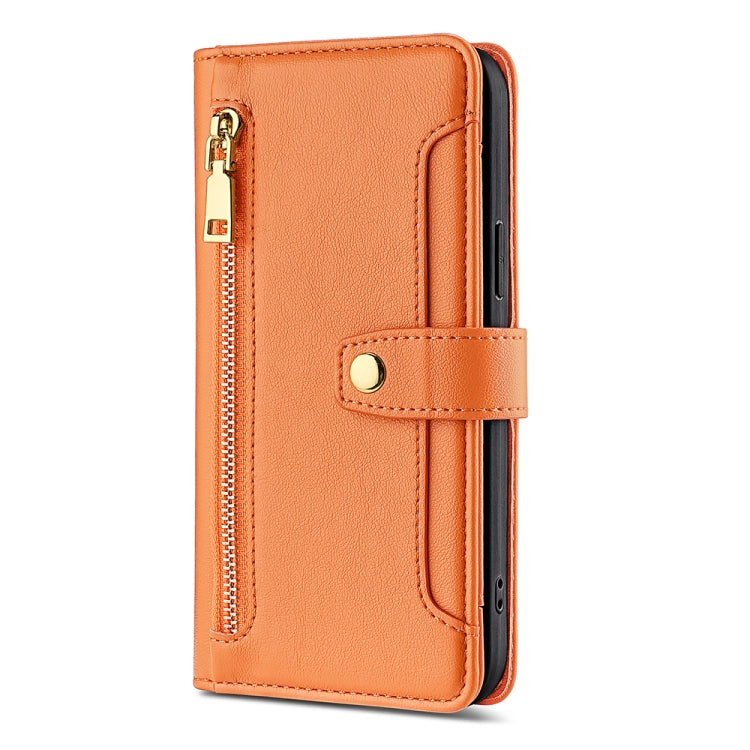 For Sharp Aqous Wish3 Sheep Texture Cross-body Zipper Wallet Leather Phone Case(Orange) - More Brand by PMC TechLife | Online Shopping South Africa | PMC TechLife | Buy Now Pay Later Mobicred