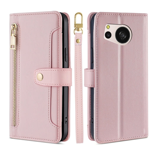 For Sharp Aquos sense8 Sheep Texture Cross-body Zipper Wallet Leather Phone Case(Pink) - More Brand by PMC Jewellery | Online Shopping South Africa | PMC Jewellery | Buy Now Pay Later Mobicred