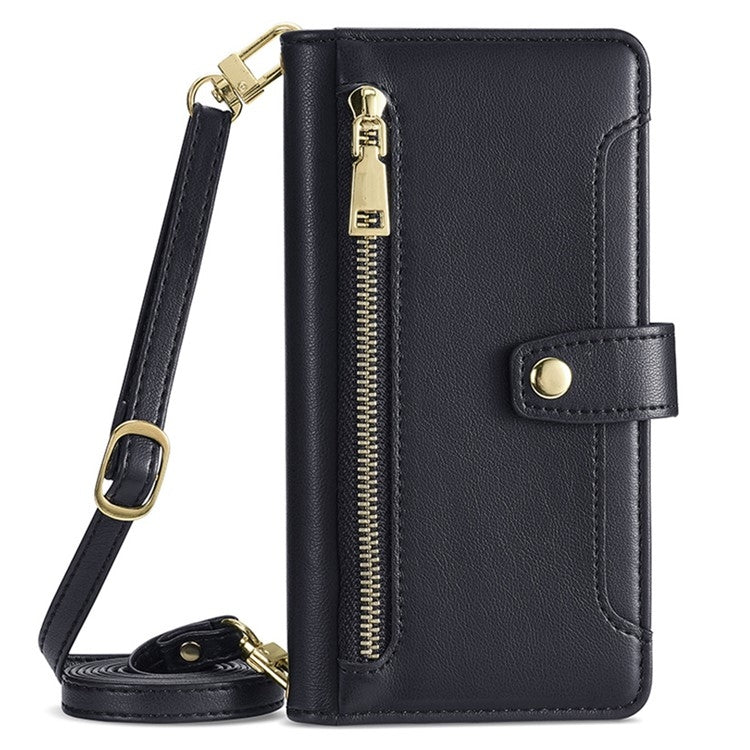 For Sharp Aquos Wish4 Sheep Texture Cross-body Zipper Wallet Leather Phone Case(Black) - More Brand by PMC TechLife | Online Shopping South Africa | PMC TechLife | Buy Now Pay Later Mobicred