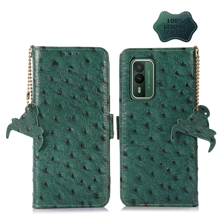 For Nokia XR21 Ostrich Pattern Genuine Leather RFID Phone Case(Green) - Nokia Cases by PMC TechLife | Online Shopping South Africa | PMC TechLife | Buy Now Pay Later Mobicred