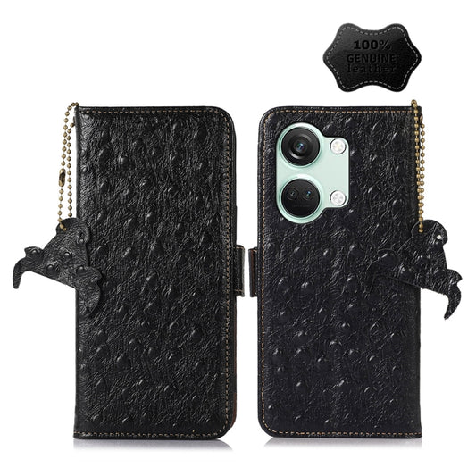 For OnePlus Nord 3 / Ace 2V Ostrich Pattern Genuine Leather RFID Phone Case(Black) - OnePlus Cases by PMC Jewellery | Online Shopping South Africa | PMC Jewellery | Buy Now Pay Later Mobicred