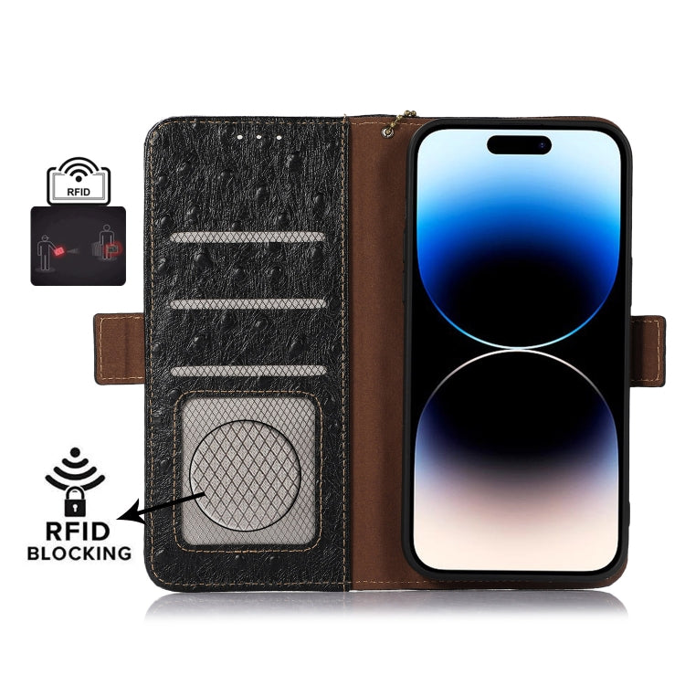 For OnePlus Nord 3 / Ace 2V Ostrich Pattern Genuine Leather RFID Phone Case(Black) - OnePlus Cases by PMC TechLife | Online Shopping South Africa | PMC TechLife | Buy Now Pay Later Mobicred