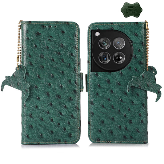 For OnePlus 12 Ostrich Pattern Genuine Leather RFID Phone Case(Green) - OnePlus Cases by PMC Jewellery | Online Shopping South Africa | PMC Jewellery | Buy Now Pay Later Mobicred