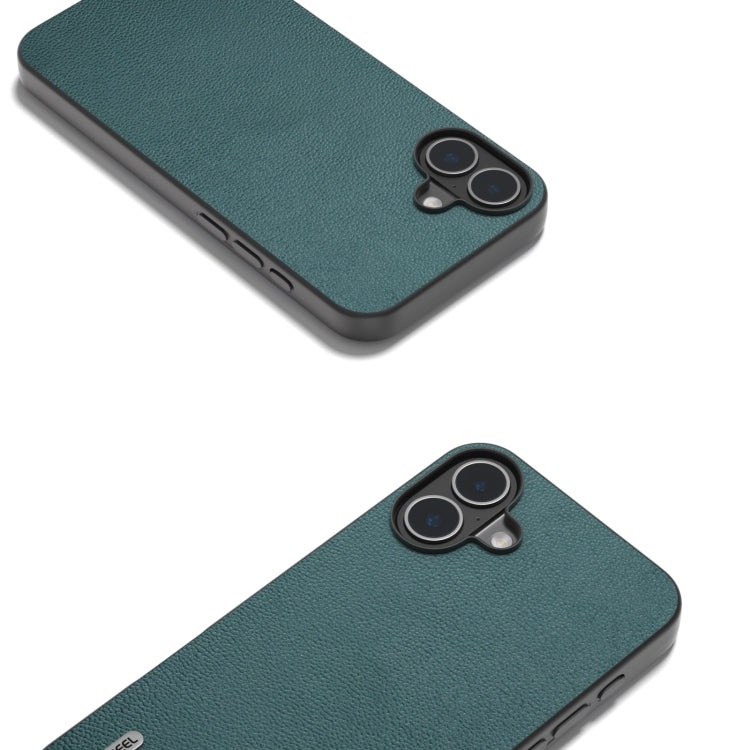 For iPhone 16 ABEEL Genuine Leather Luolai Series Phone Case(Dark Green) - iPhone 16 Cases by PMC Jewellery | Online Shopping South Africa | PMC Jewellery | Buy Now Pay Later Mobicred