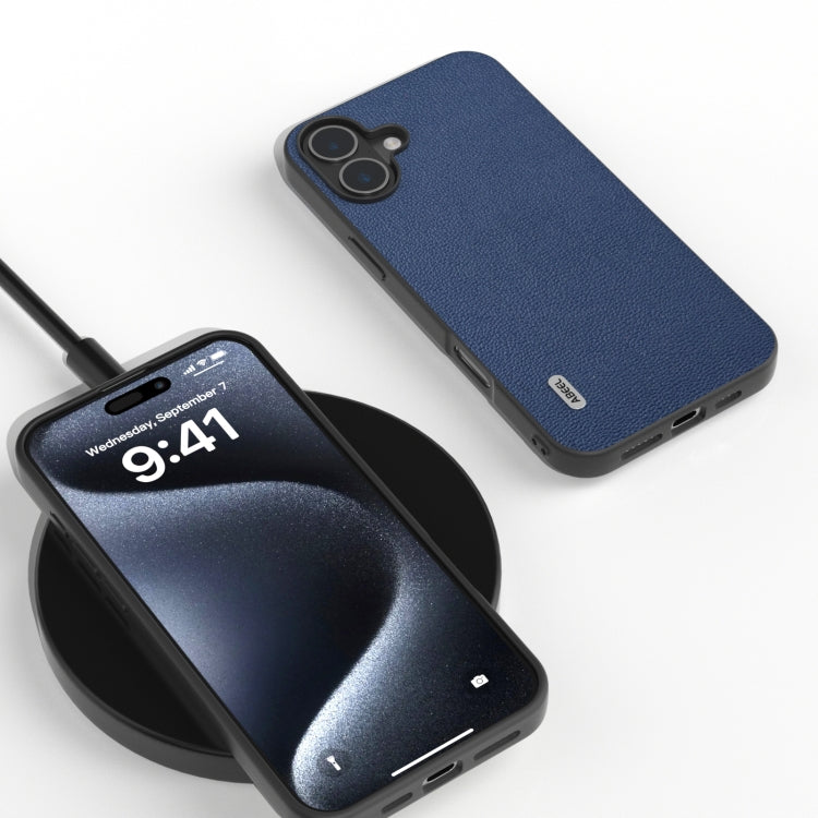 For iPhone 16 Plus ABEEL Genuine Leather Luolai Series Phone Case(Dark Blue) - iPhone 16 Plus Cases by PMC TechLife | Online Shopping South Africa | PMC TechLife | Buy Now Pay Later Mobicred