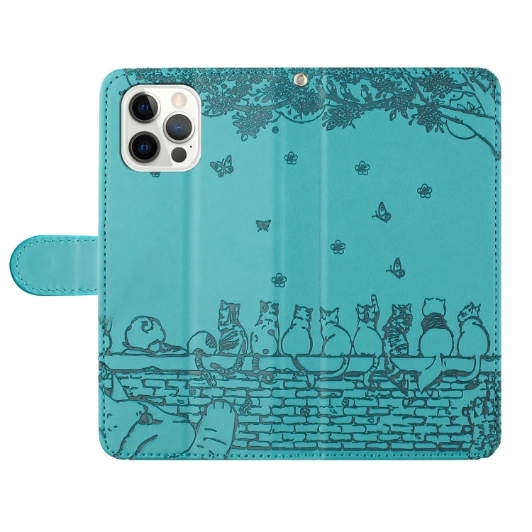 For iPhone 16 Pro Cat Embossing Pattern Leather Phone Case with Lanyard(Blue) - iPhone 16 Pro Cases by PMC TechLife | Online Shopping South Africa | PMC TechLife | Buy Now Pay Later Mobicred