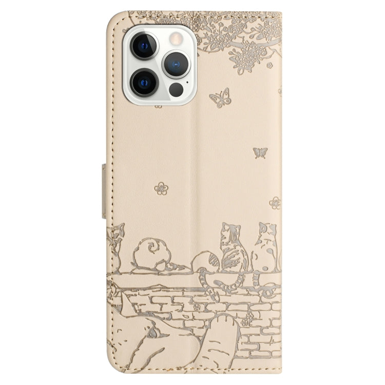 For iPhone 16 Pro Cat Embossing Pattern Leather Phone Case with Lanyard(Beige) - iPhone 16 Pro Cases by PMC Jewellery | Online Shopping South Africa | PMC Jewellery | Buy Now Pay Later Mobicred