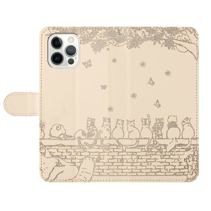 For iPhone 16 Pro Cat Embossing Pattern Leather Phone Case with Lanyard(Beige) - iPhone 16 Pro Cases by PMC Jewellery | Online Shopping South Africa | PMC Jewellery | Buy Now Pay Later Mobicred