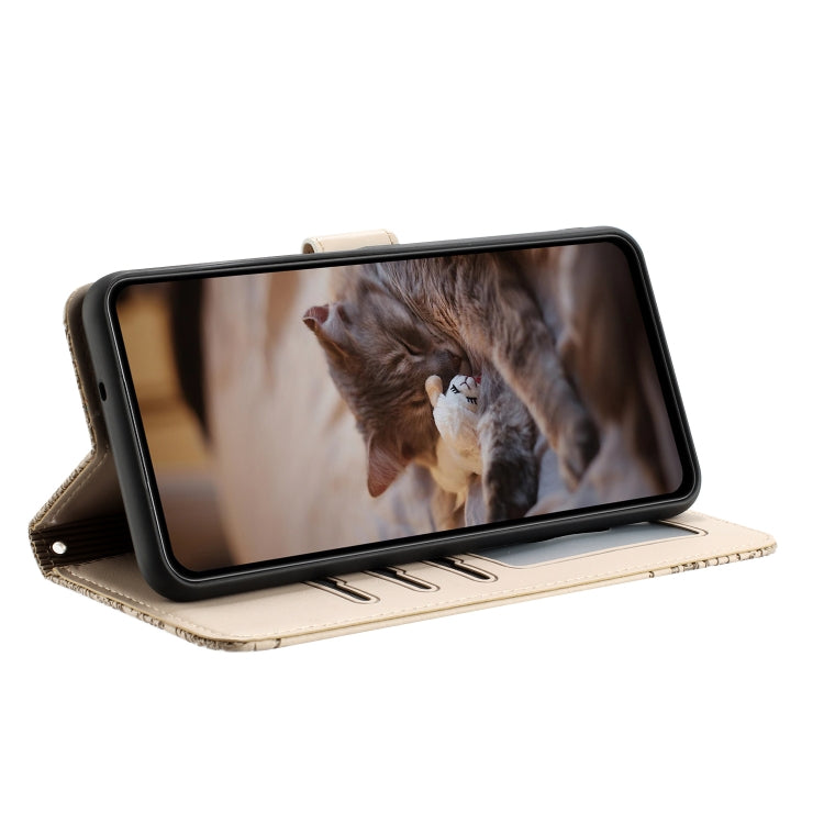 For iPhone 16 Pro Cat Embossing Pattern Leather Phone Case with Lanyard(Beige) - iPhone 16 Pro Cases by PMC TechLife | Online Shopping South Africa | PMC TechLife | Buy Now Pay Later Mobicred