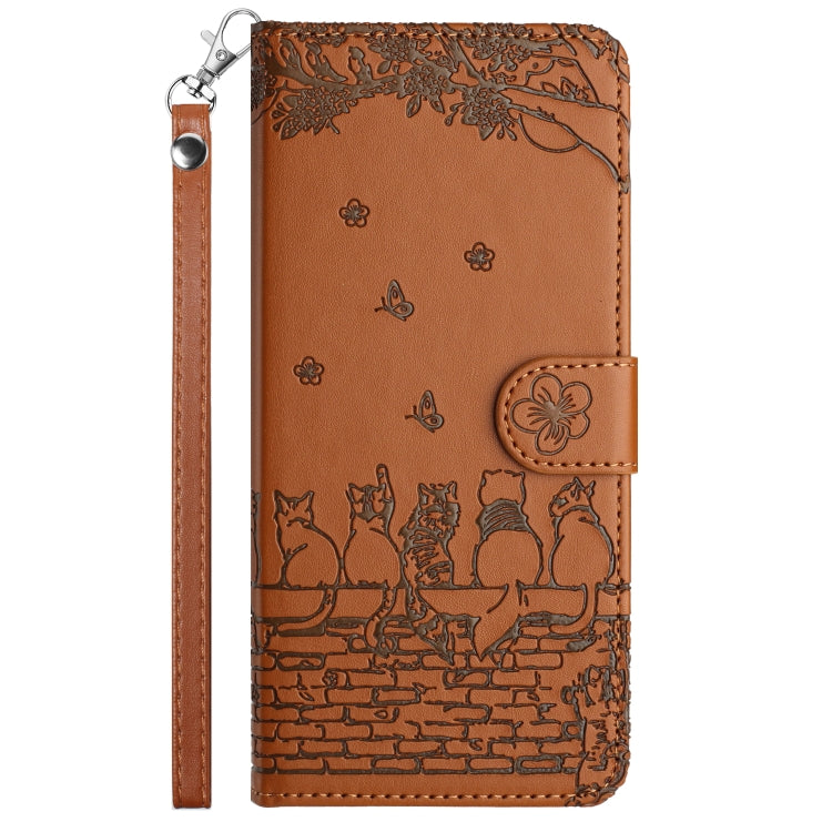 For iPhone 16 Plus Cat Embossing Pattern Leather Phone Case with Lanyard(Brown) - iPhone 16 Plus Cases by PMC TechLife | Online Shopping South Africa | PMC TechLife | Buy Now Pay Later Mobicred