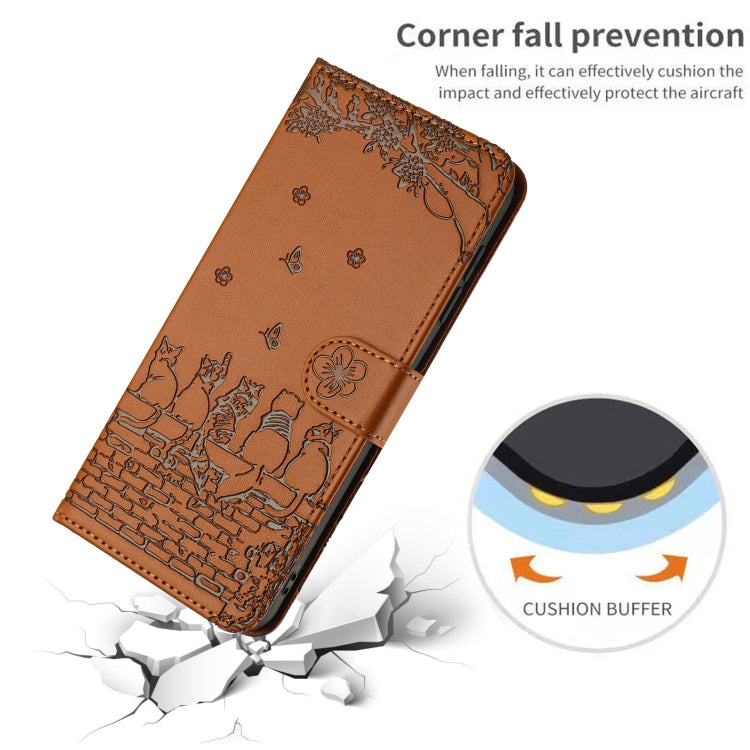 For iPhone 16 Plus Cat Embossing Pattern Leather Phone Case with Lanyard(Brown) - iPhone 16 Plus Cases by PMC TechLife | Online Shopping South Africa | PMC TechLife | Buy Now Pay Later Mobicred