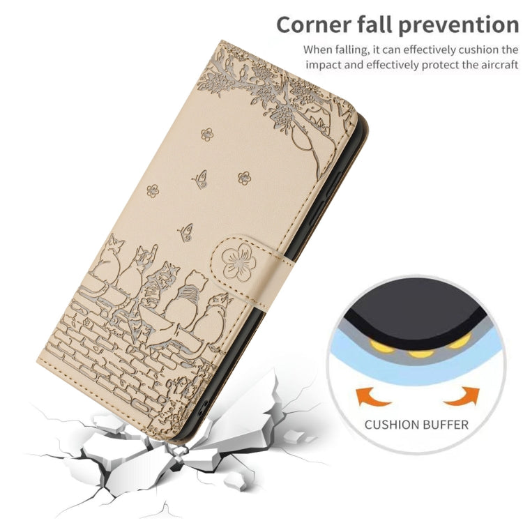 For iPhone 16 Plus Cat Embossing Pattern Leather Phone Case with Lanyard(Beige) - iPhone 16 Plus Cases by PMC TechLife | Online Shopping South Africa | PMC TechLife | Buy Now Pay Later Mobicred