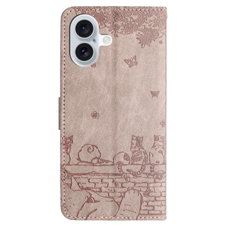 For iPhone 16 Cat Embossing Pattern Leather Phone Case with Lanyard(Grey) - free shipping - PMC TechLife - Order now!
