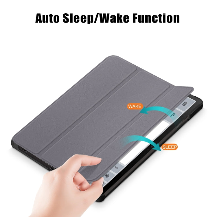 For Samsung Galaxy Tab S9+ Custer Pure Color 3-Fold Holder Smart Leather Tablet Case(Grey) - Galaxy Tab S9+ Cases by PMC TechLife | Online Shopping South Africa | PMC TechLife