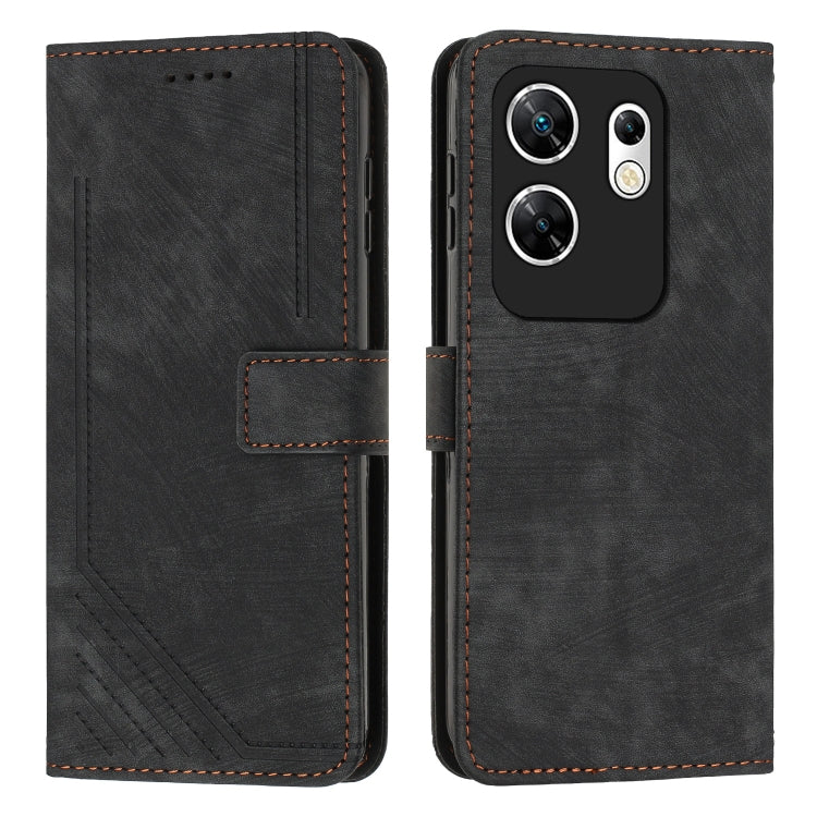 For Infinix Zero 30 4G Skin Feel Stripe Pattern Leather Phone Case with Lanyard(Black) - Infinix Cases by PMC Jewellery | Online Shopping South Africa | PMC Jewellery | Buy Now Pay Later Mobicred