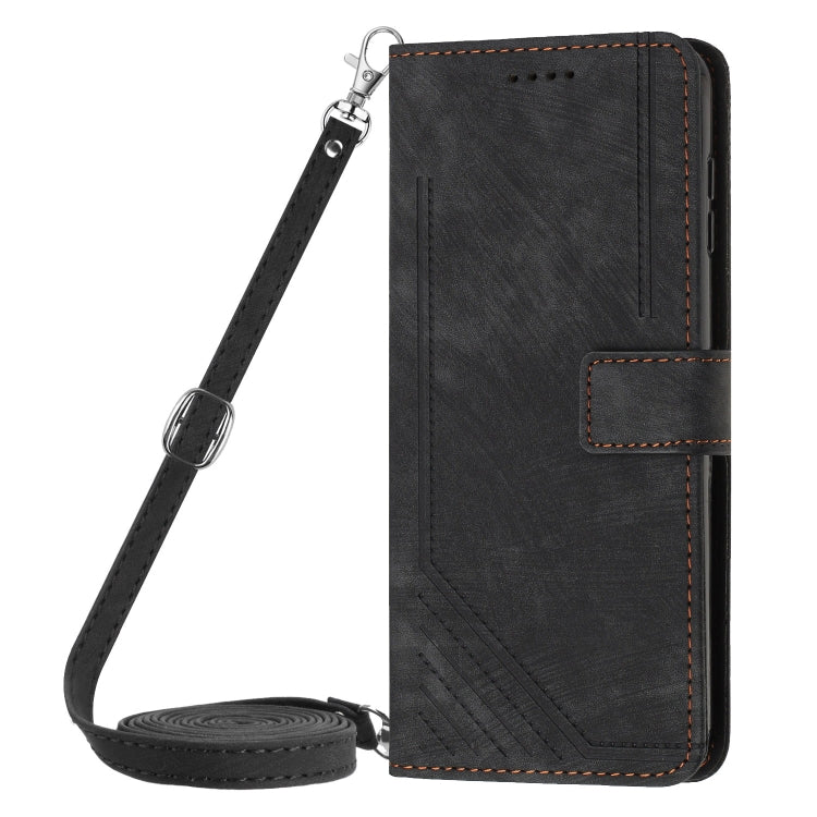 For Infinix Hot 40 / 40 Pro Skin Feel Stripe Pattern Leather Phone Case with Lanyard(Black) - Infinix Cases by PMC TechLife | Online Shopping South Africa | PMC TechLife | Buy Now Pay Later Mobicred