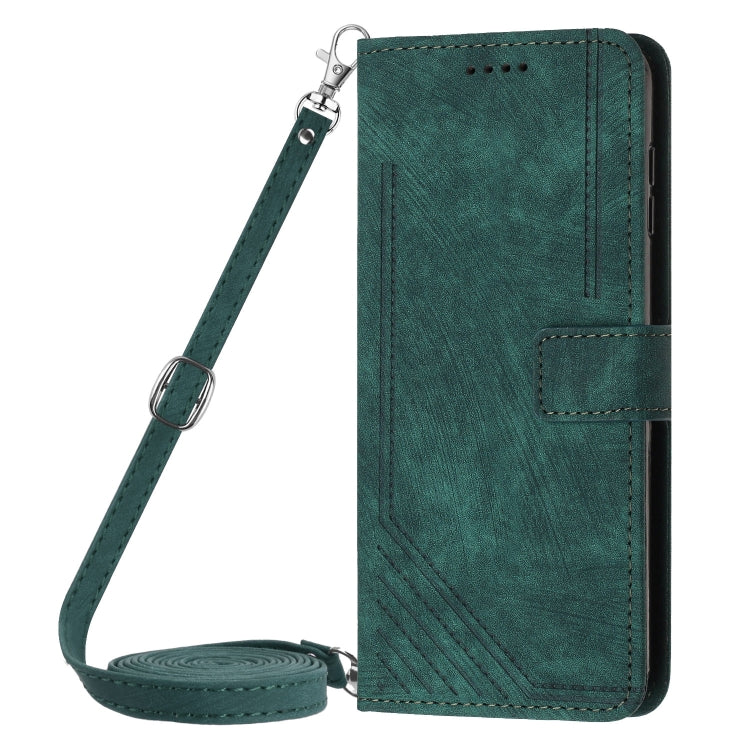 For Infinix Hot 40i Skin Feel Stripe Pattern Leather Phone Case with Lanyard(Green) - Infinix Cases by PMC TechLife | Online Shopping South Africa | PMC TechLife | Buy Now Pay Later Mobicred