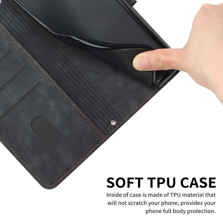 For Infinix Hot 40i Skin Feel Stripe Pattern Leather Phone Case with Lanyard(Black) - Infinix Cases by PMC TechLife | Online Shopping South Africa | PMC TechLife | Buy Now Pay Later Mobicred