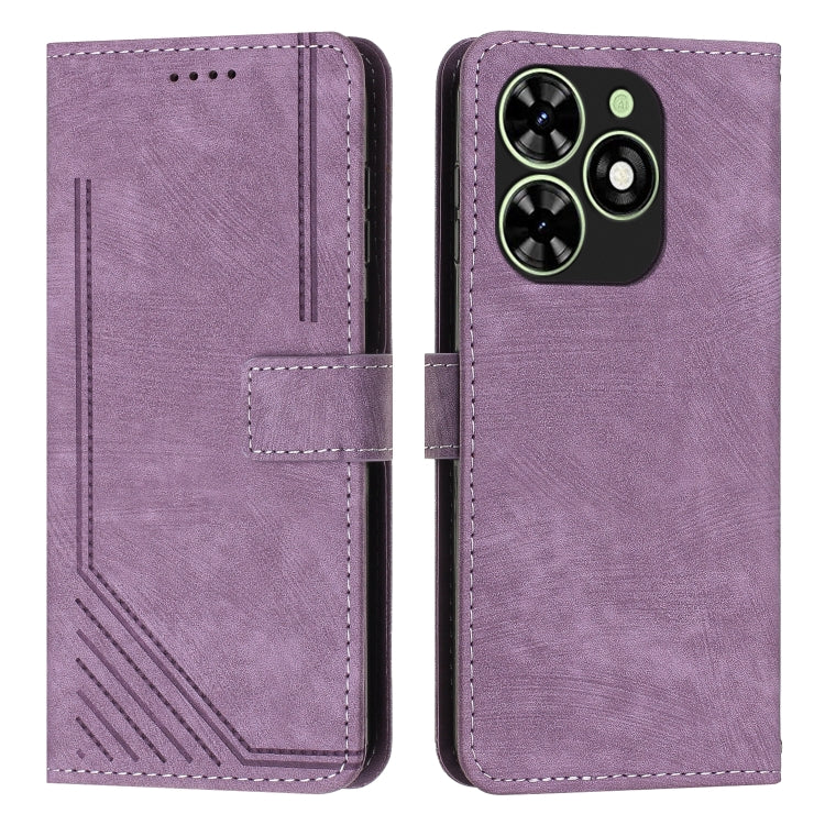 For Infinix Smart 8 Skin Feel Stripe Pattern Leather Phone Case with Lanyard(Purple) - Infinix Cases by PMC TechLife | Online Shopping South Africa | PMC TechLife | Buy Now Pay Later Mobicred