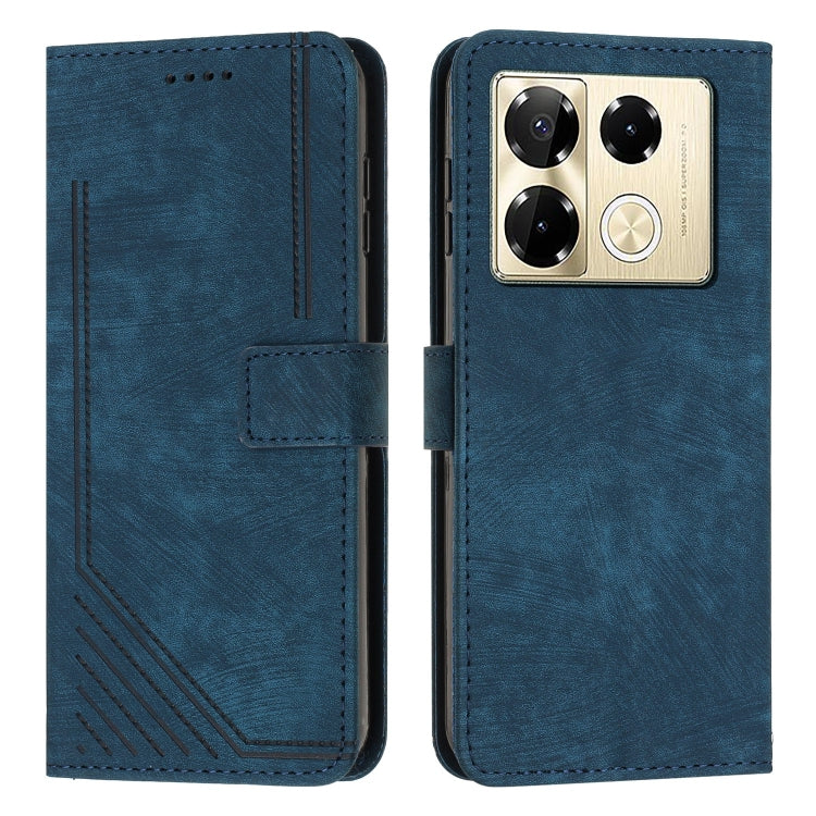 For Infinix Note 40 Pro 4G / 5G Skin Feel Stripe Pattern Leather Phone Case with Lanyard(Blue) - Infinix Cases by PMC TechLife | Online Shopping South Africa | PMC TechLife | Buy Now Pay Later Mobicred