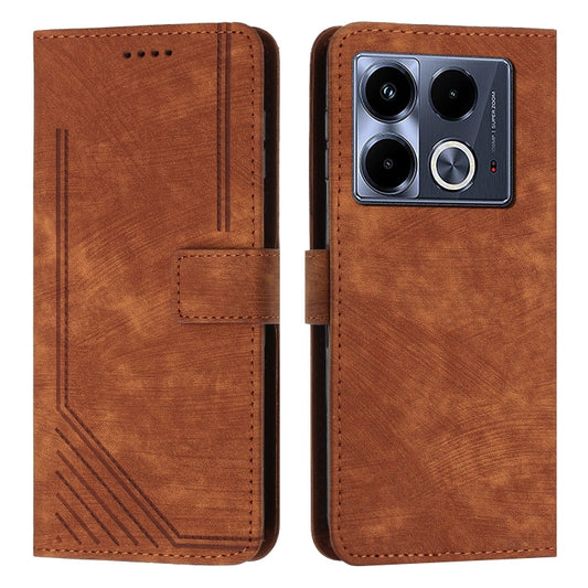 For Infinix Note 40 4G Skin Feel Stripe Pattern Leather Phone Case with Lanyard(Brown) - Infinix Cases by PMC Jewellery | Online Shopping South Africa | PMC Jewellery | Buy Now Pay Later Mobicred