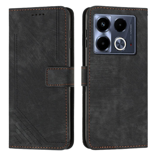 For Infinix Note 40 4G Skin Feel Stripe Pattern Leather Phone Case with Lanyard(Black) - Infinix Cases by PMC Jewellery | Online Shopping South Africa | PMC Jewellery | Buy Now Pay Later Mobicred