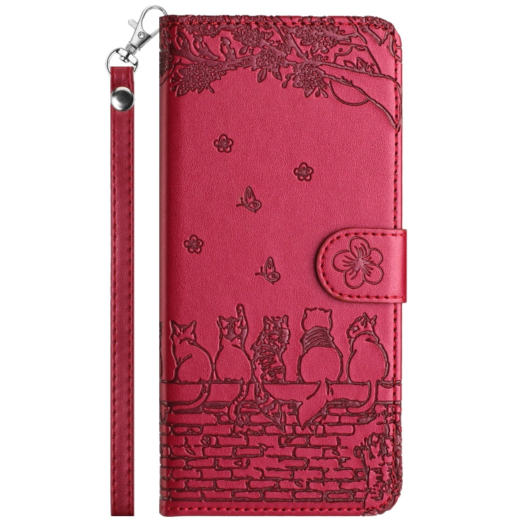 For Samsung Galaxy S22 Cat Embossing Pattern Leather Phone Case with Lanyard(Red) - Galaxy S22 5G Cases by PMC Jewellery | Online Shopping South Africa | PMC Jewellery