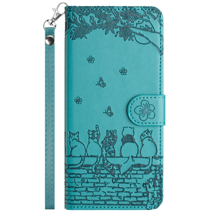 For Xiaomi Poco X4 Pro 5G Cat Embossing Pattern Leather Phone Case with Lanyard(Blue) - Xiaomi Cases by PMC TechLife | Online Shopping South Africa | PMC TechLife | Buy Now Pay Later Mobicred