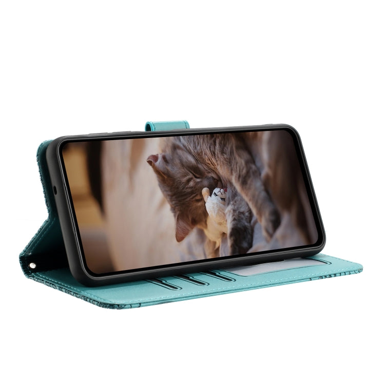 For Xiaomi Poco X4 Pro 5G Cat Embossing Pattern Leather Phone Case with Lanyard(Blue) - Xiaomi Cases by PMC TechLife | Online Shopping South Africa | PMC TechLife | Buy Now Pay Later Mobicred